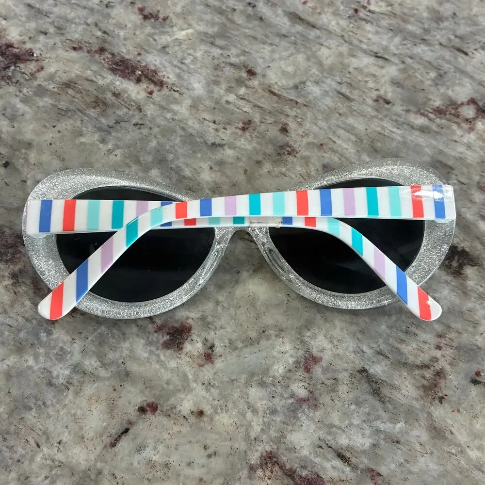 Gymboree Girls Glitter Oval Sunglasses Silver Retro Style 6+